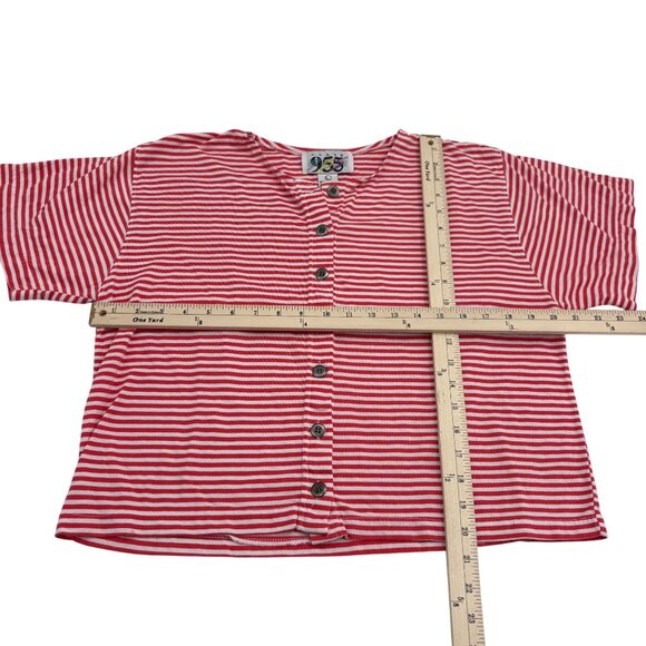 Class 955 Vintage Knit Top Blouse Women's Large Short Sleeves Red White Stripes - Picture 3 of 5